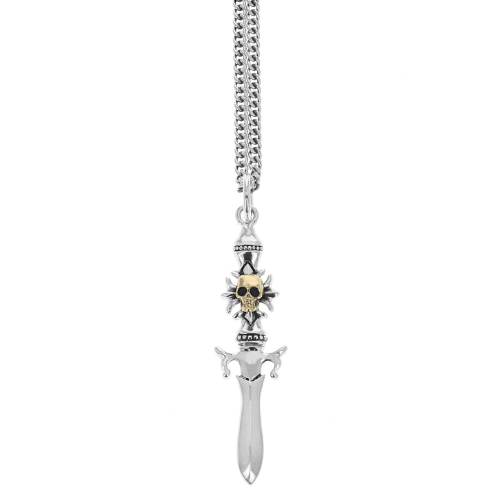 Dagger Pendant W/ Gothic Cross And Gold Alloy Skull