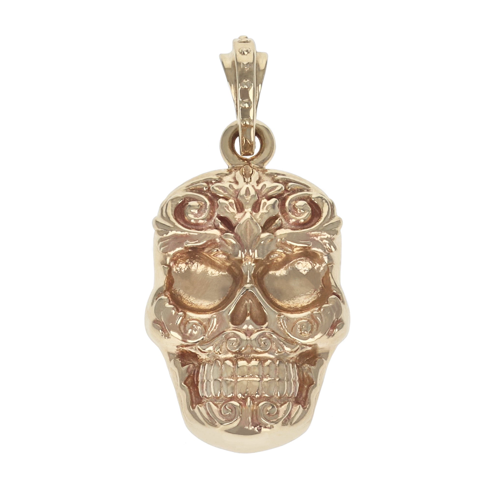 Product shot of 10K Gold Carved Baroque Skull Pendant