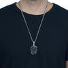 Large Bezel Set Carved Jet Baroque Skull Pendant