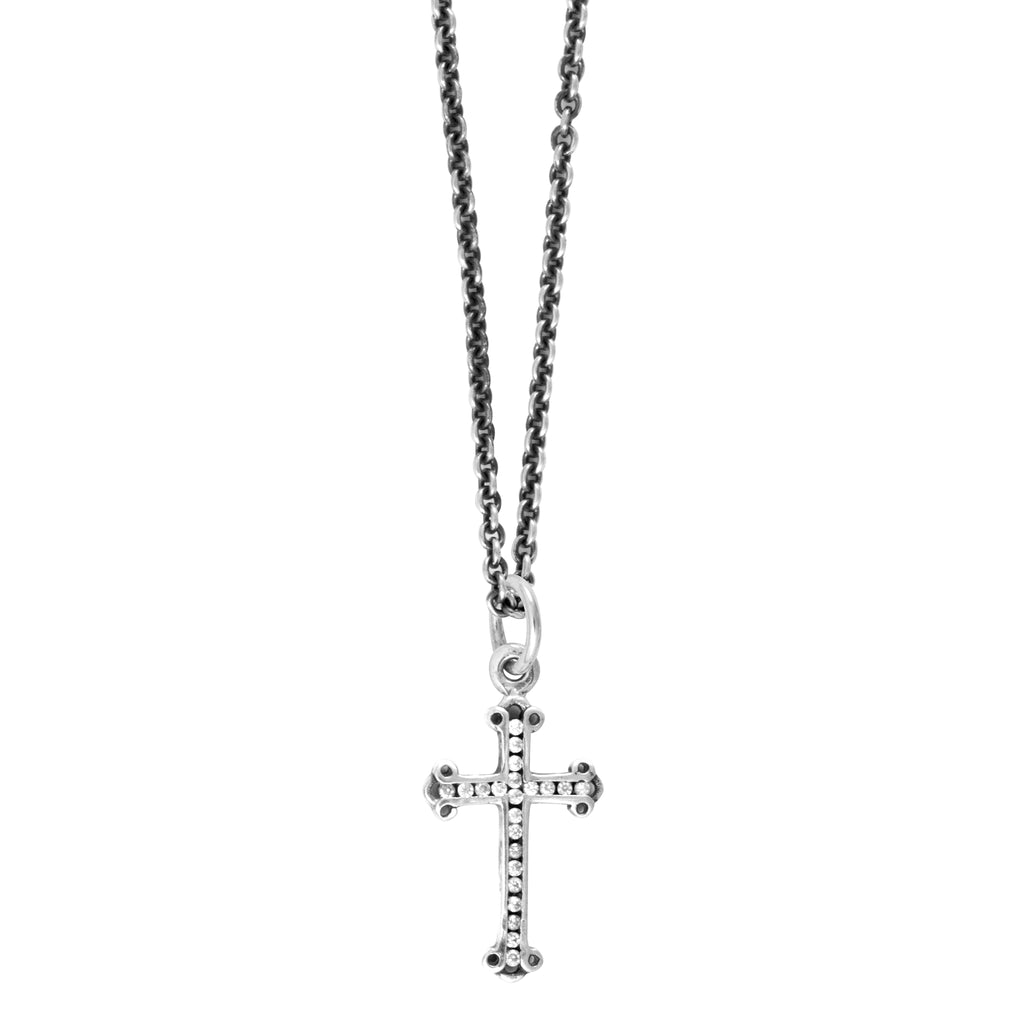 Micro CZ Pave Traditional Cross Pendant on Micro Rolo Chain