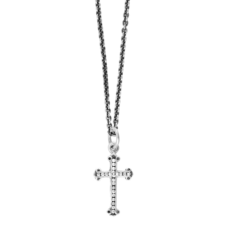 Micro CZ Pave Traditional Cross Pendant on Micro Rolo Chain