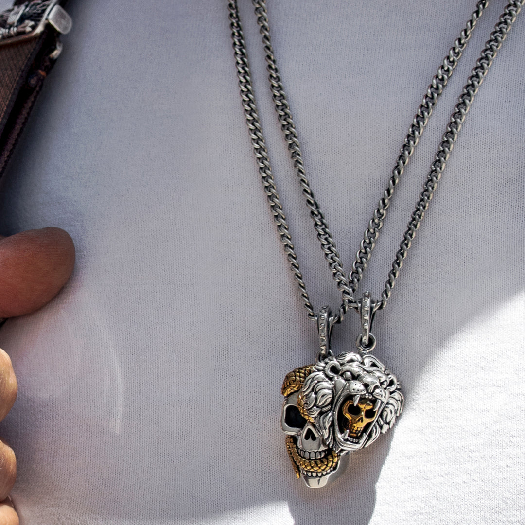 Lion Pendant w/ Gold Alloy Skull