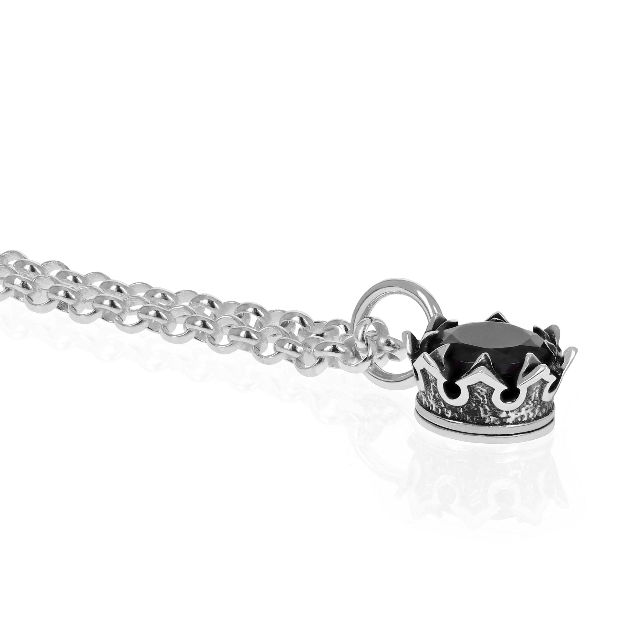 Crowned Garnet Pendant w/ Micro Rolo Chain