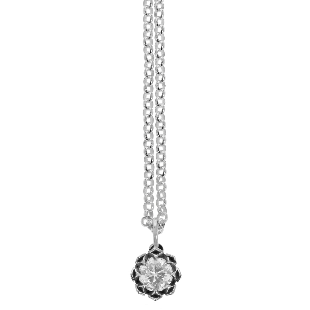 Crowned White CZ Pendant w/ Micro Rolo Chain