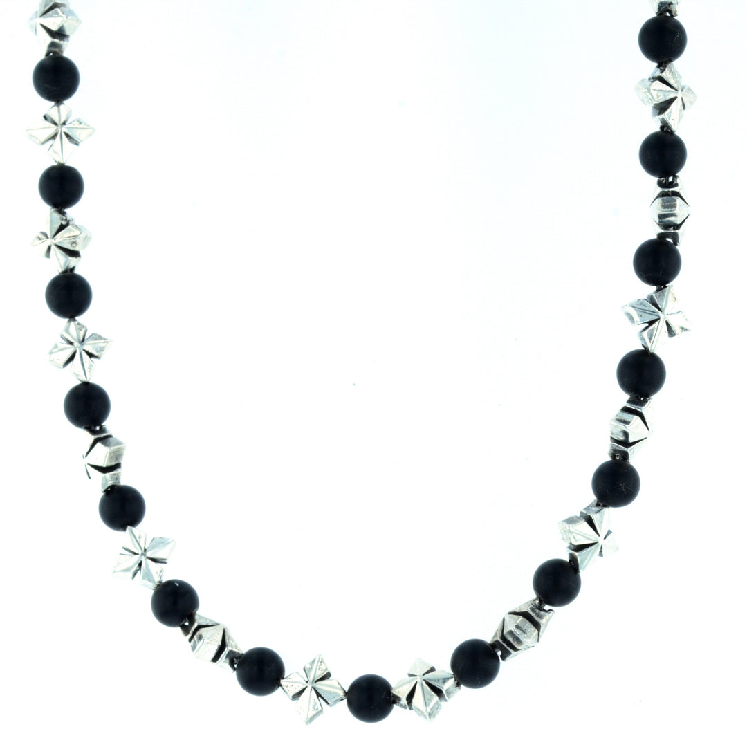 MB Cross and 4mm Onyx Bead Necklace