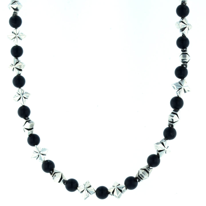 MB Cross and 4mm Onyx Bead Necklace