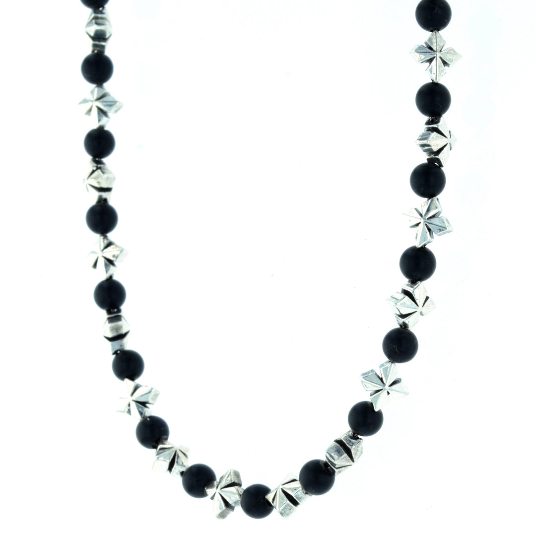 MB Cross and 4mm Onyx Bead Necklace