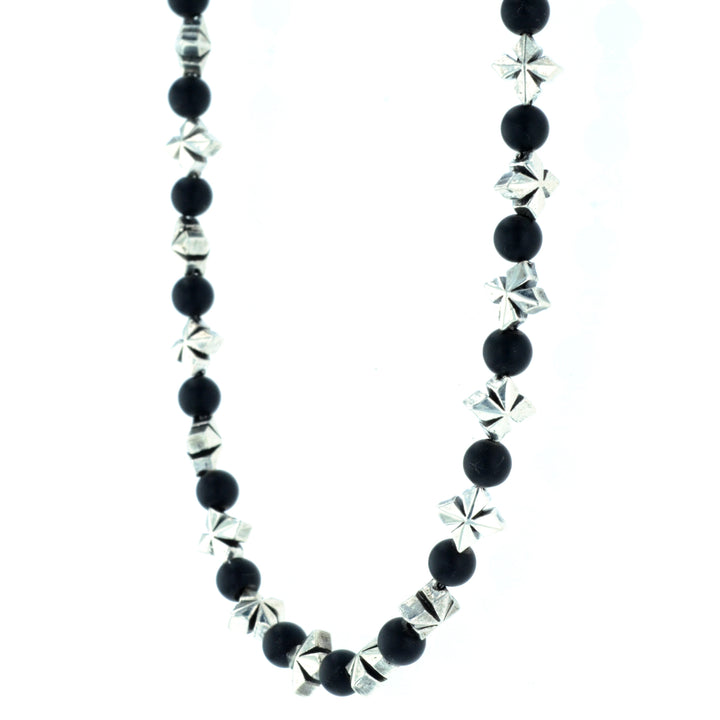 MB Cross and 4mm Onyx Bead Necklace