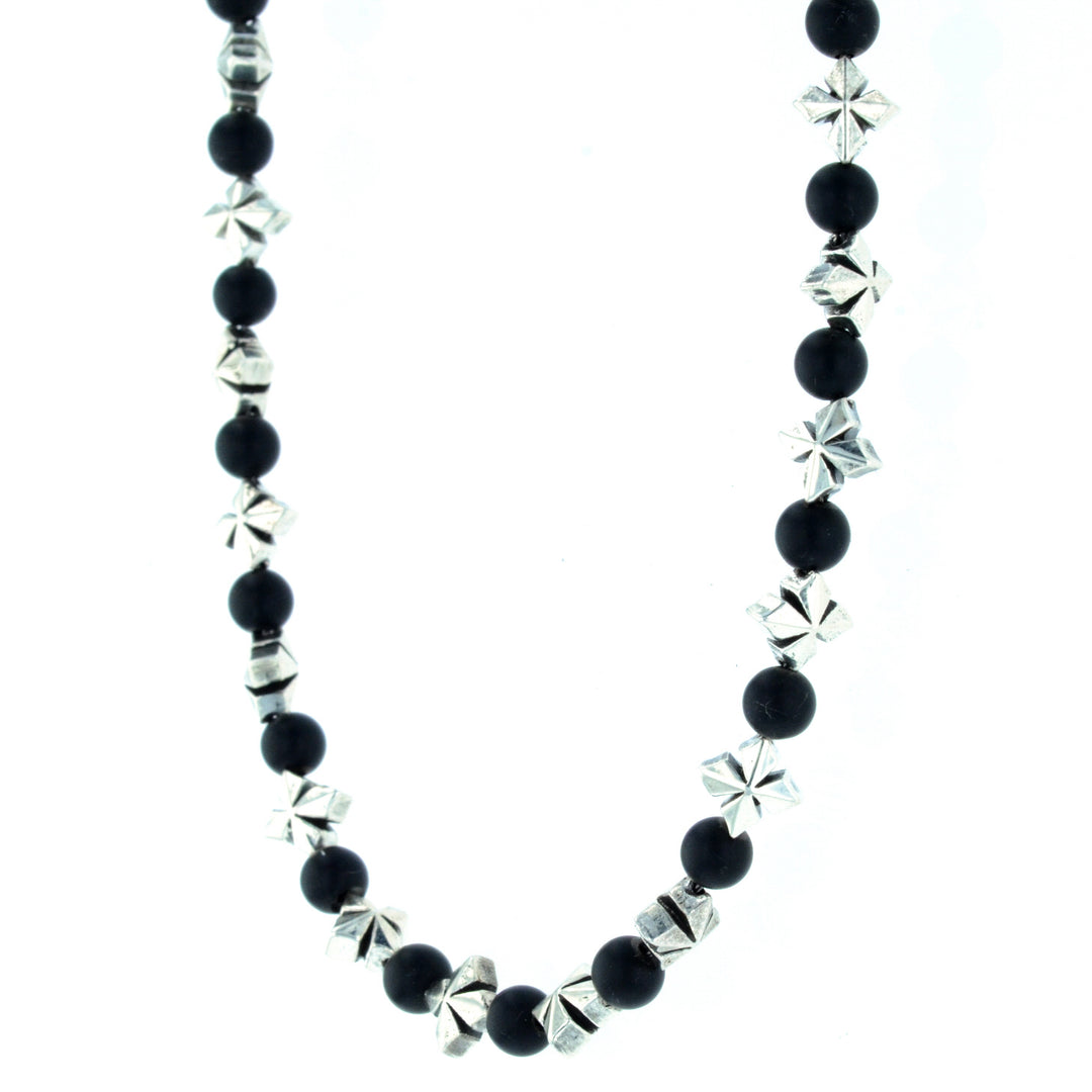 MB Cross and 4mm Onyx Bead Necklace