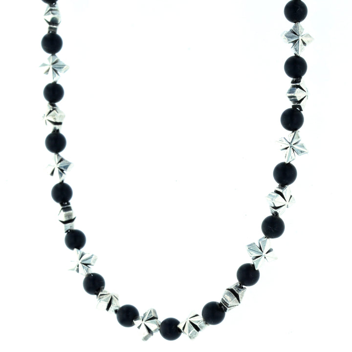 MB Cross and 4mm Onyx Bead Necklace