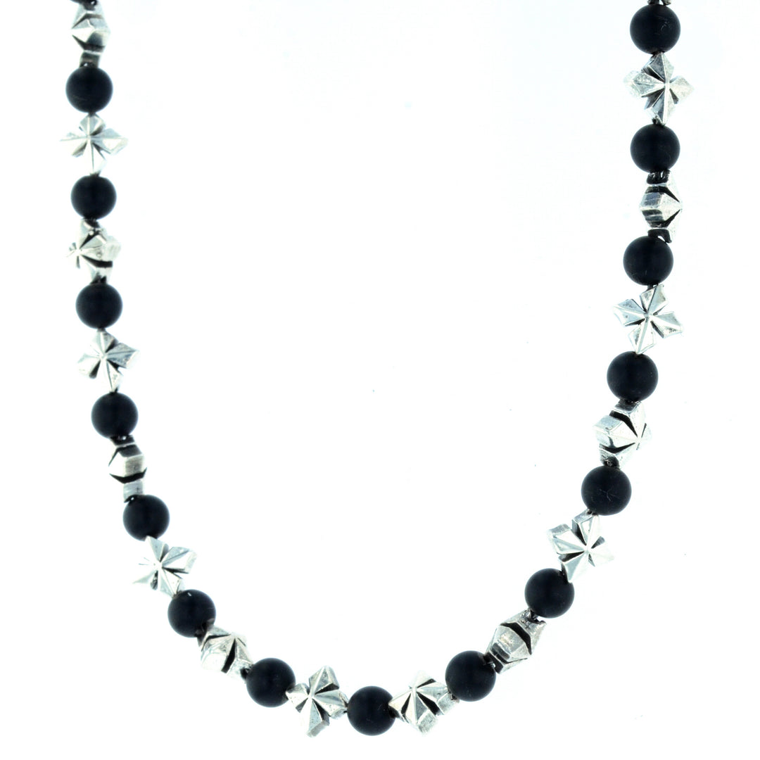 MB Cross and 4mm Onyx Bead Necklace