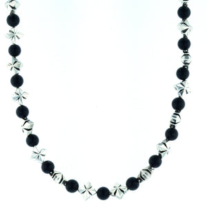 MB Cross and 4mm Onyx Bead Necklace