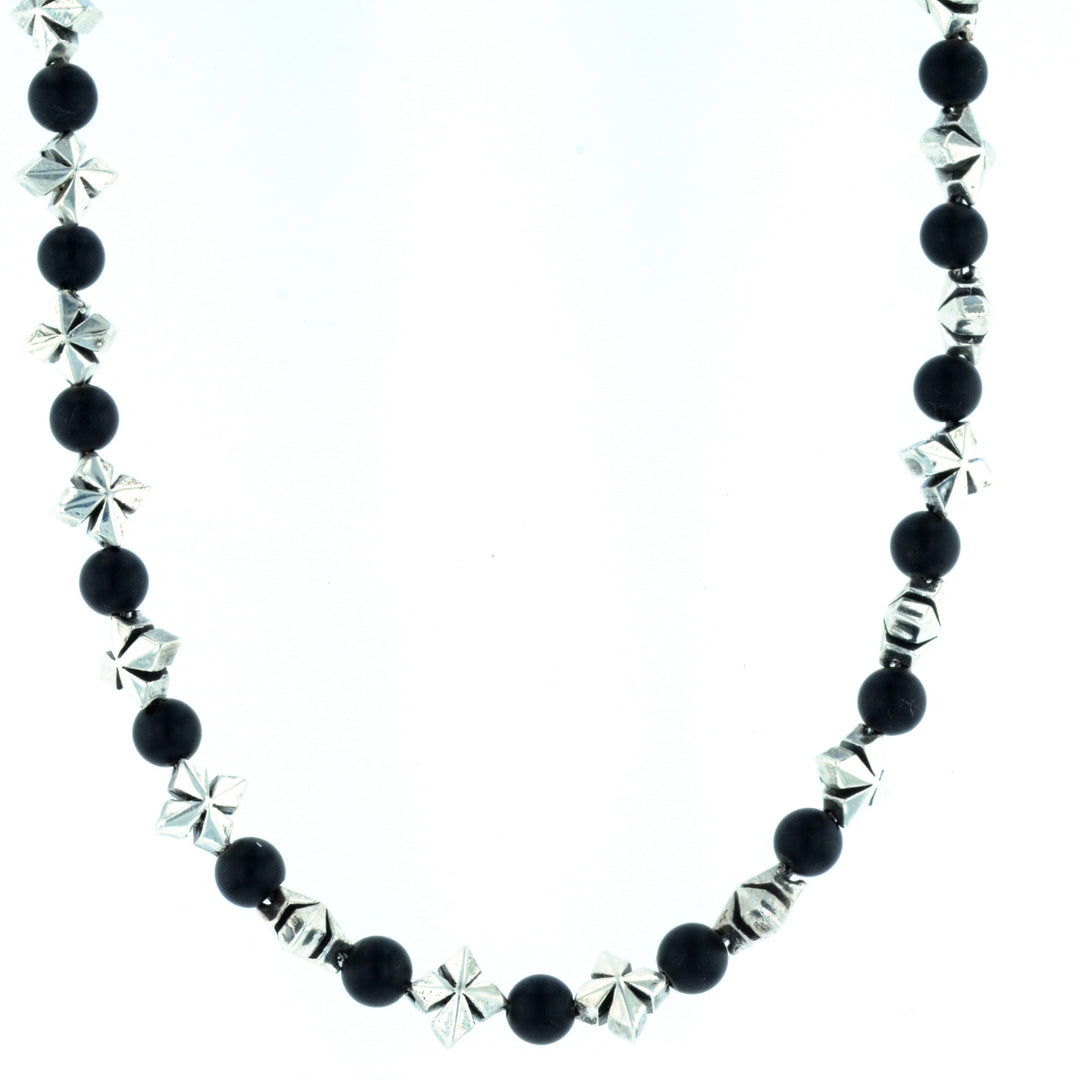 MB Cross and 4mm Onyx Bead Necklace