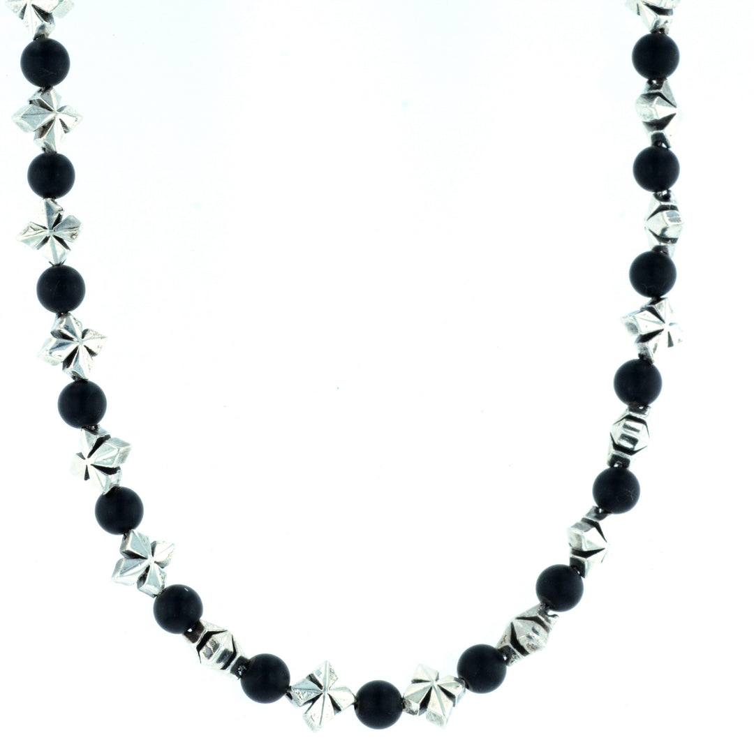 MB Cross and 4mm Onyx Bead Necklace