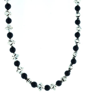 MB Cross and 4mm Onyx Bead Necklace