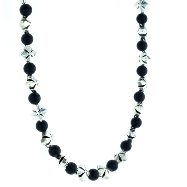 MB Cross and 4mm Onyx Bead Necklace