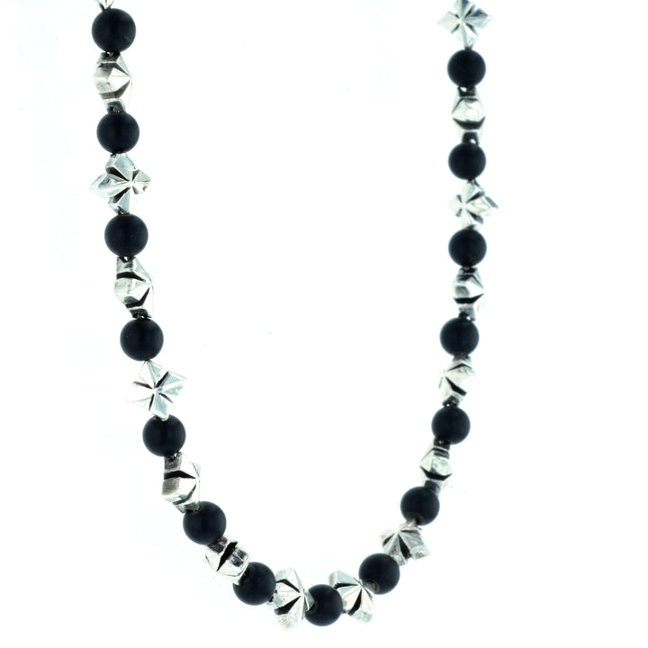 MB Cross and 4mm Onyx Bead Necklace