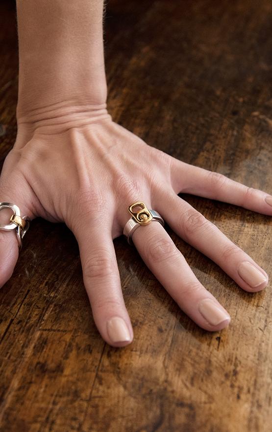 woman wearing sterling silver ring with 18k gold