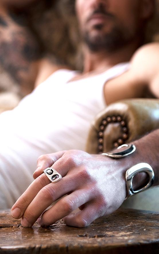 man wearing sterling silver jewelry