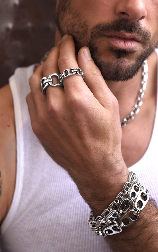 man wearing sterling silver jewelry