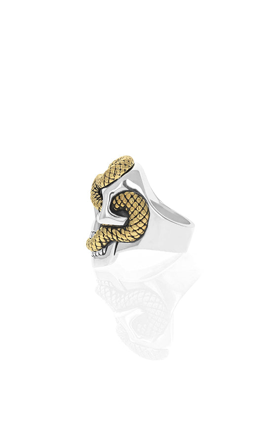 Large Skull Ring w/ Gold Alloy Snake
