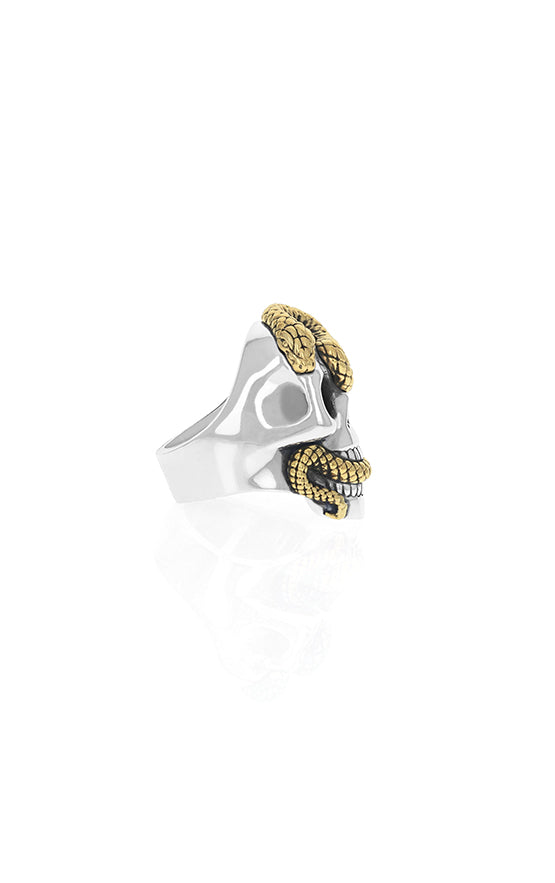 Large Skull Ring w/ Gold Alloy Snake