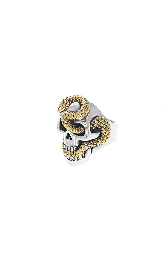 Large Skull Ring w/ Gold Alloy Snake