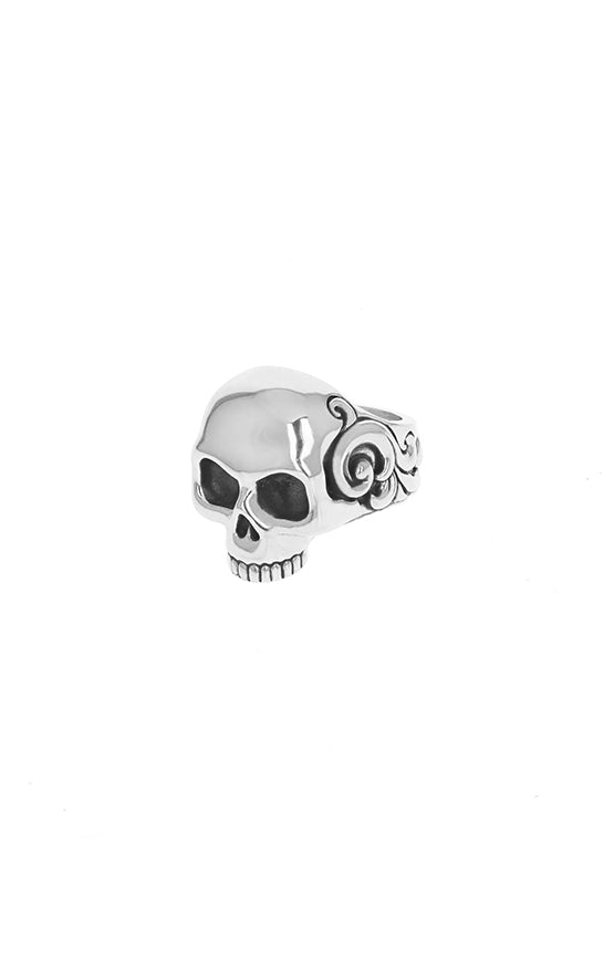 top half of sterling silver stacked skull ring made in the usa