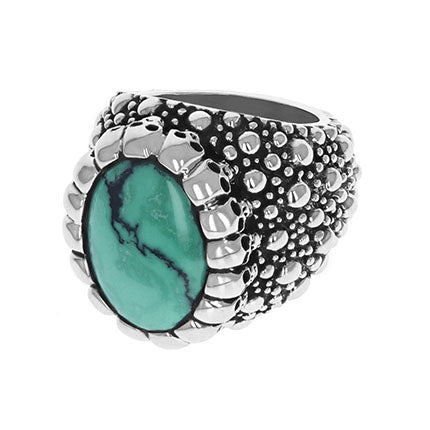 Sting Ray Texture Ring with Top Hat Spotted Turquoise Cabochon in Skull Bezel
