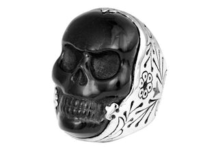 Large Carved Jet Classic Skull Ring