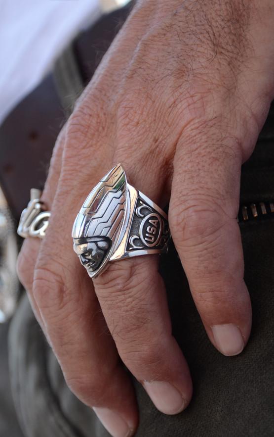 Indian motorcycle Sterling top silver ring