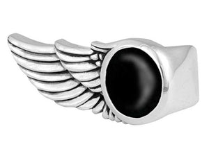 Wing Ring with Black Jade Stone