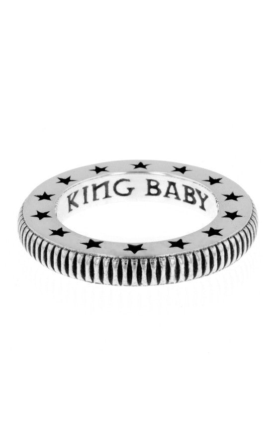 Coin Edge Stackable Ring with Stars Engraved Lip