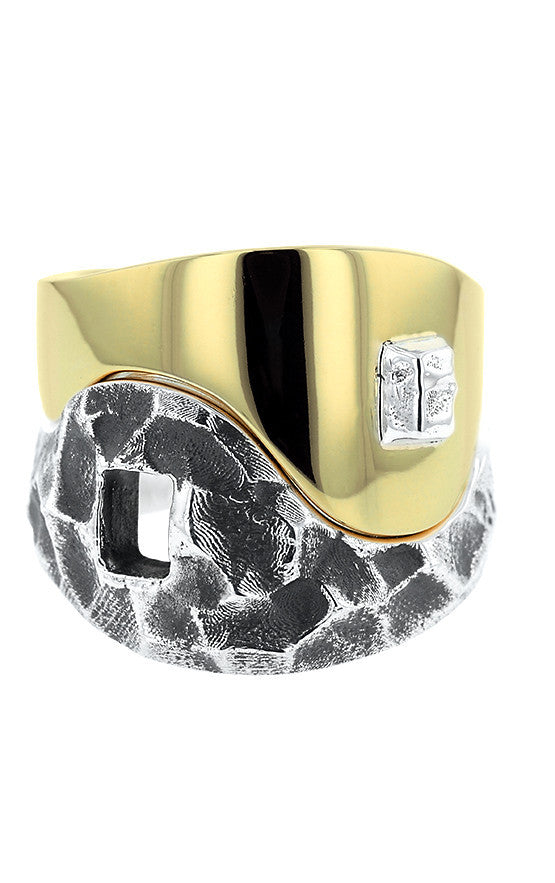 Yin Yang Double Stack Ring in Silver and Brass Alloy