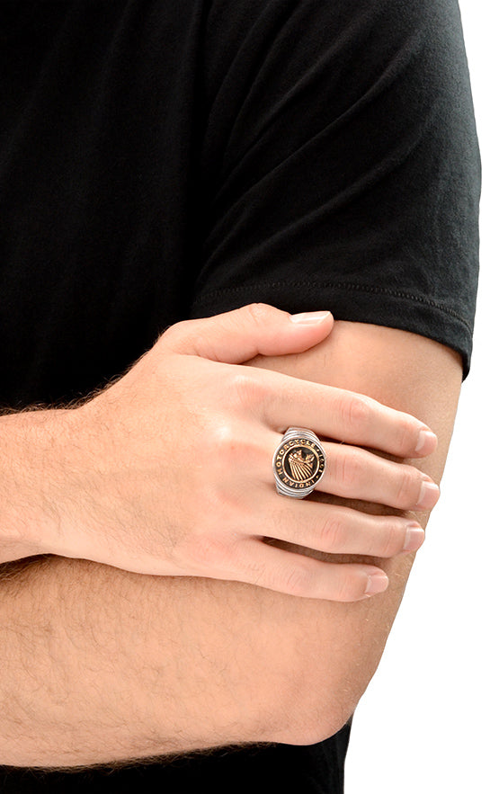 Indian Brass Alloy Headdress Signet Ring w/ Ribbed Shank