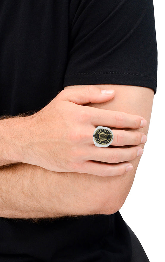 Indian Headdress Two Tone Brass and Silver Coin Ring