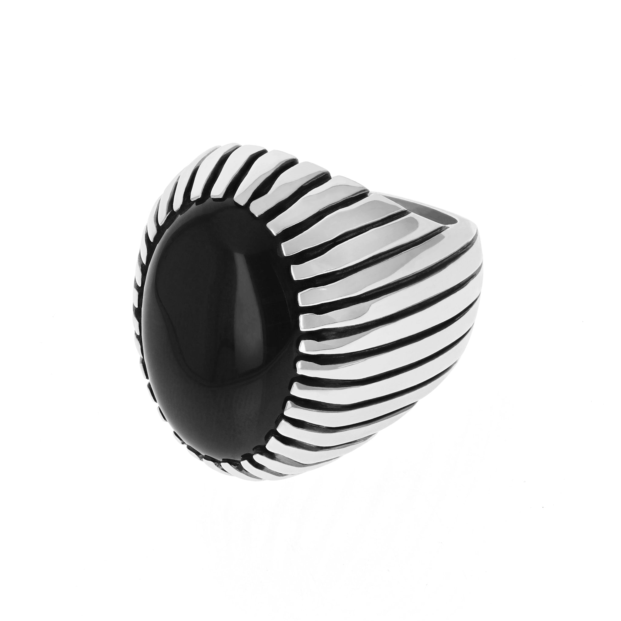 Onyx Ribbed Shank Low Profile Ring