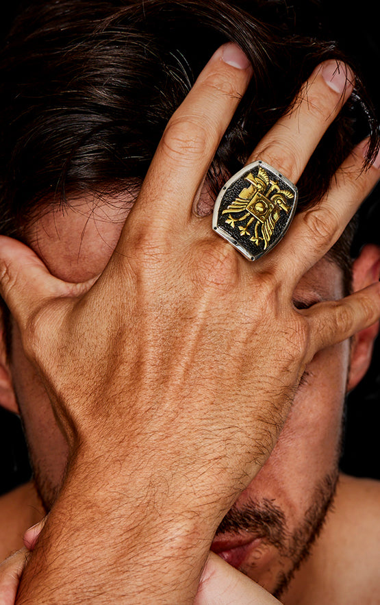 man wearing sterling silver king baby jewelry