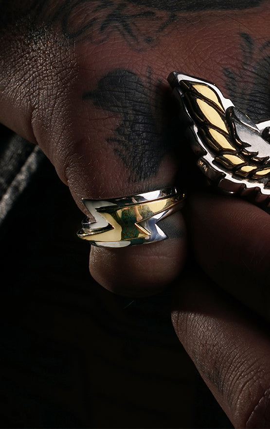 Large Slumerican Gold Lightning Bolt Ring