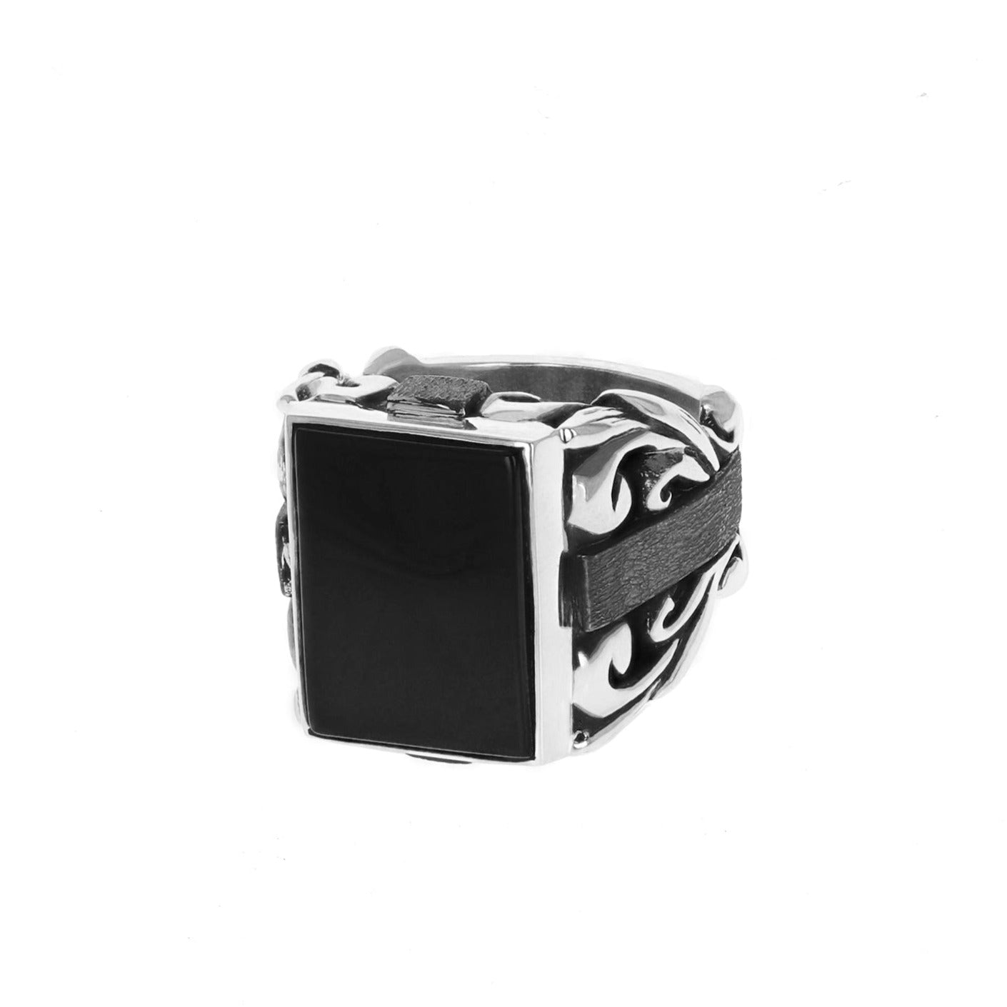 Product shot of Statement Scroll Ring w/ Square Inset Onyx