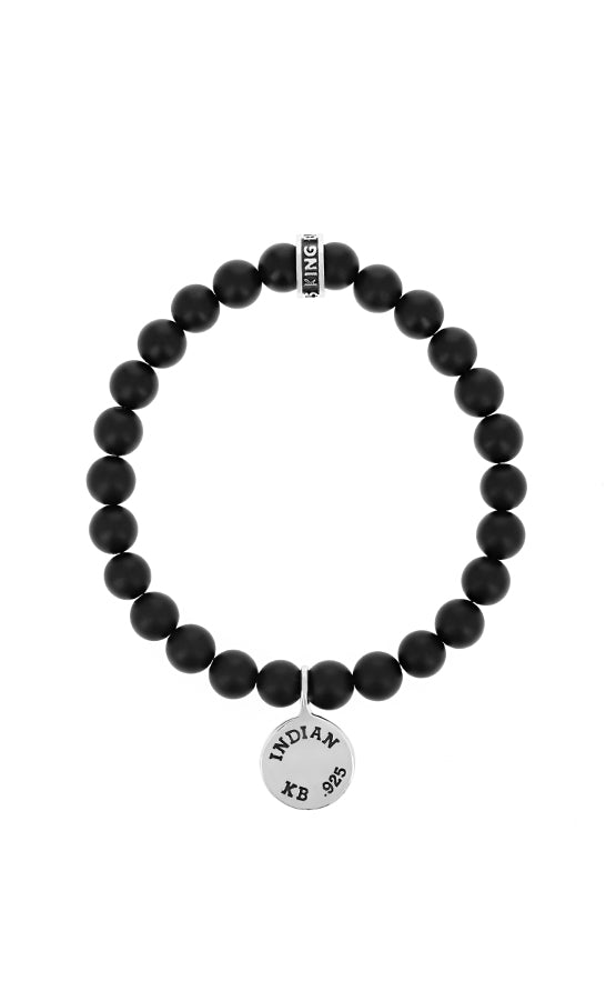 King Baby Matte Onyx Bracelet with Indian Headdress Logo Charm