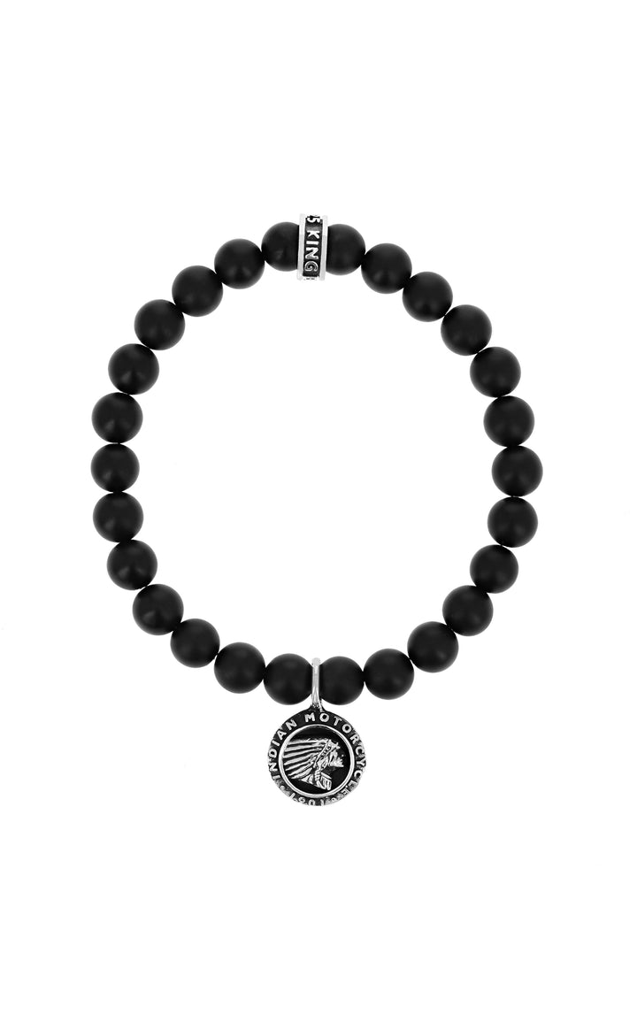 King Baby Matte Onyx Bracelet with Indian Headdress Logo Charm