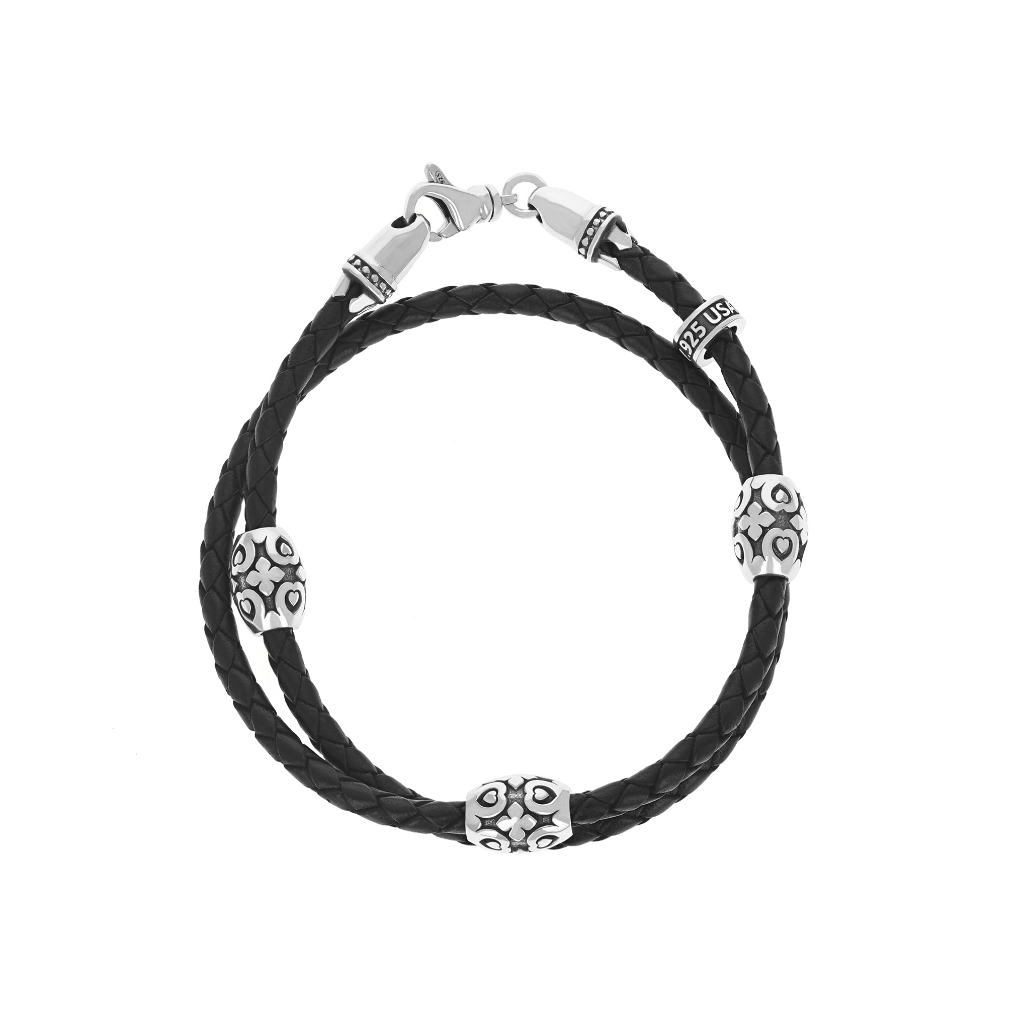 Pandora 925 ALE Black Braided Double Wrap Leather Charm Bracelet 14” 7  Charms | eBay