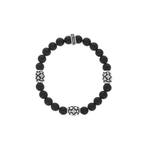 Onyx Beaded Bracelet With 3 Motif Barrel Beads