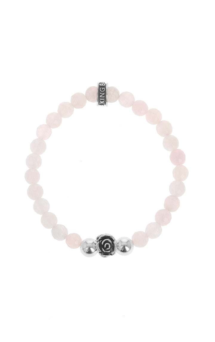 king baby womens rose quartz bracelet with silver rose bead