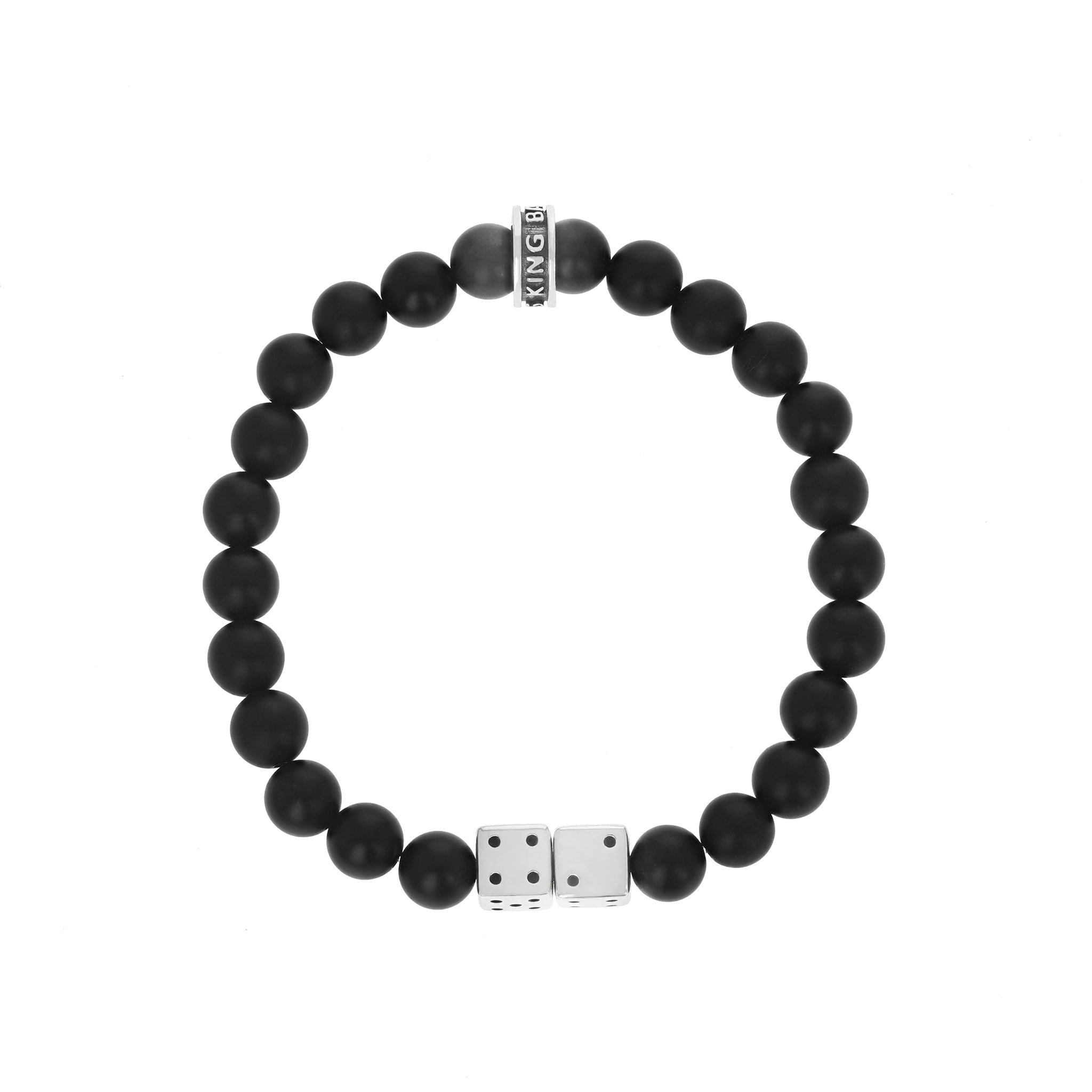 Onyx Bead Bracelet with 2 Silver Dice Beads and Logo Ring | Silver / S - King Baby Studio