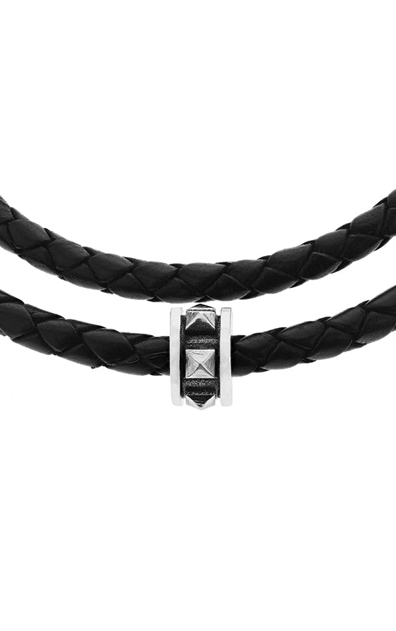 Double Wrap Leather Bracelet w/ Micro Stackable Pyramid Rings