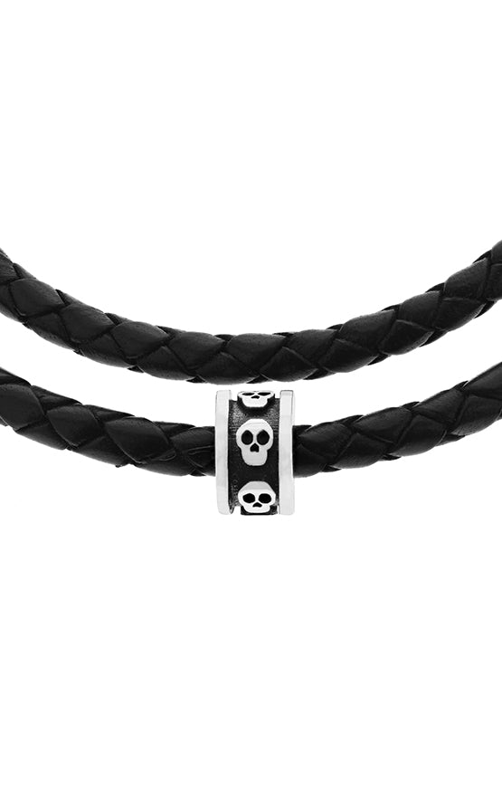 Double Wrap Leather Bracelet w/ Micro Stackable Skull Rings