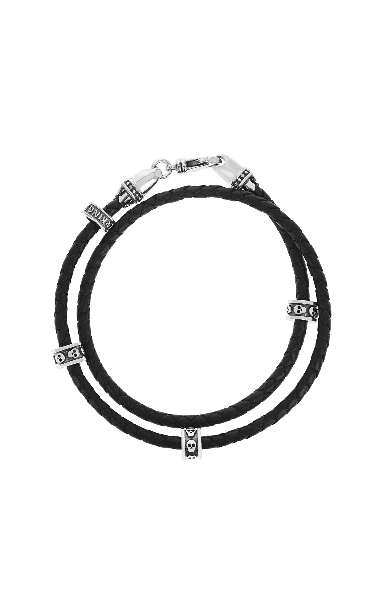 Double Wrap Leather Bracelet w/ Micro Stackable Skull Rings