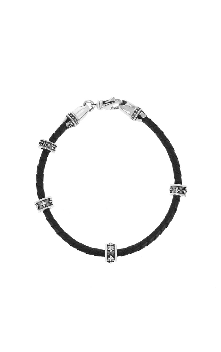 Leather Wrap Bracelet w/ Micro Stackable MB Cross Rings